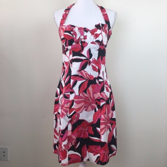 Cache Dresses & Skirts - Cache Red and Black Hibiscus Halter Dress